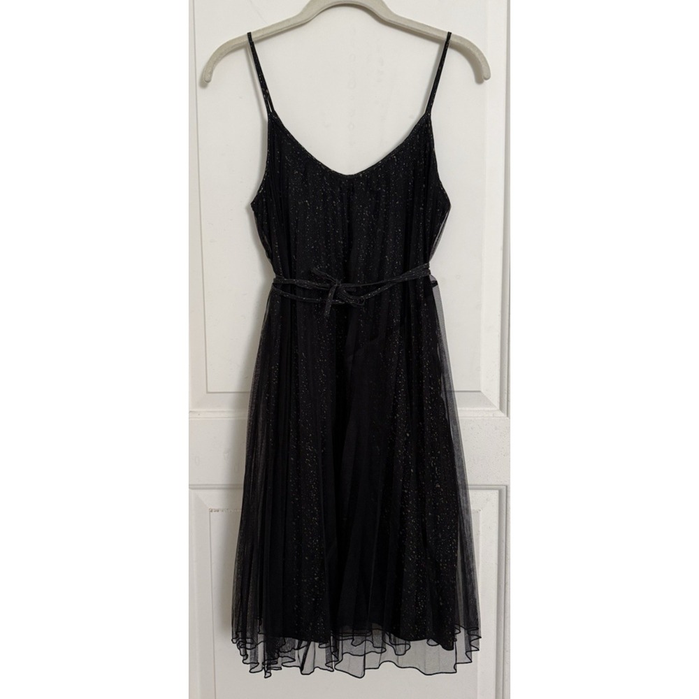 7 Seven For All Mankind Dress Womens Small Tulle Black Gold Silk Mesh